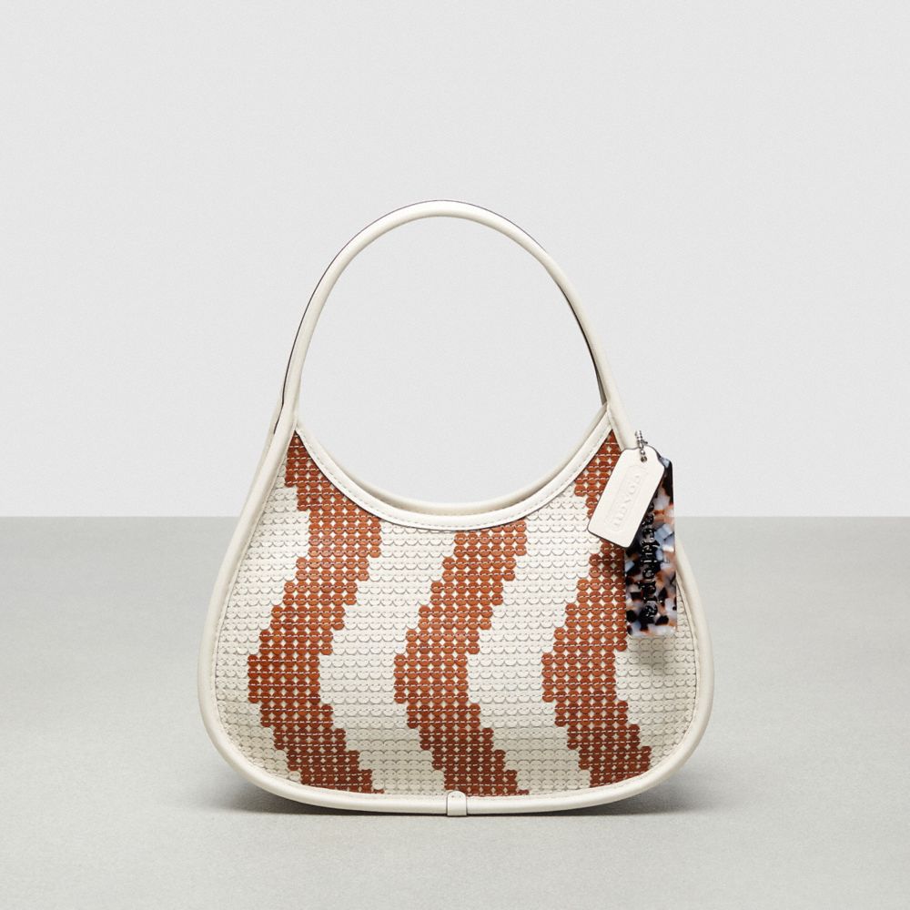 Chalk/Brown Coach Ergo Bag With Wavy Stripe Upcrafted Leather Sequins | COH864868