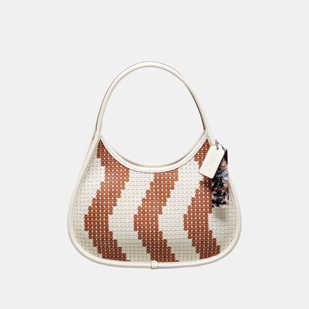 Chalk/Brown Coach Ergo Bag With Wavy Stripe Upcrafted Leather Sequins | COH864868