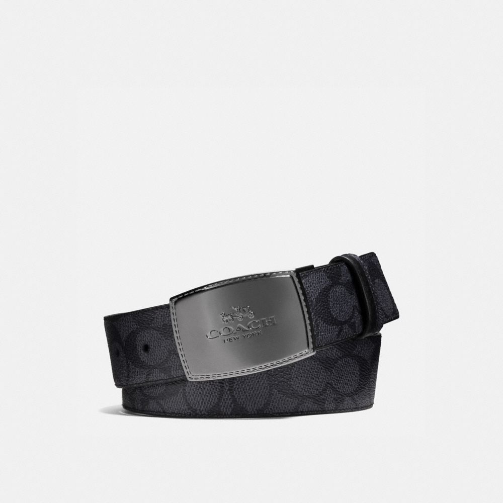 Charcoal/Black Coach Stitched Plaque Buckle Cut To Size Reversible Belt, 38 Mm | COH866996