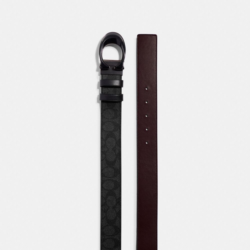 Charcoal/Oxblood Coach Signature Buckle Cut To Size Reversible Belt, 38 Mm | COH866992
