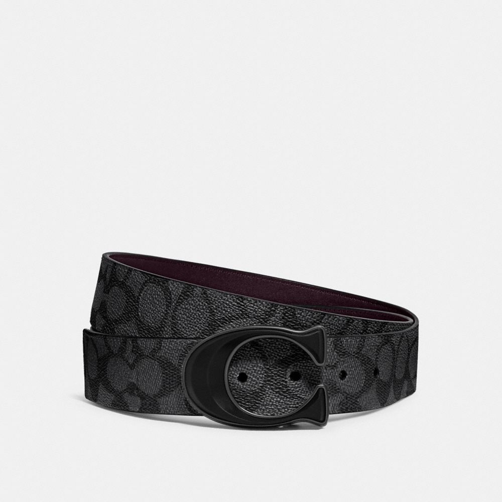 Charcoal/Oxblood Coach Signature Buckle Cut To Size Reversible Belt, 38 Mm | COH866992