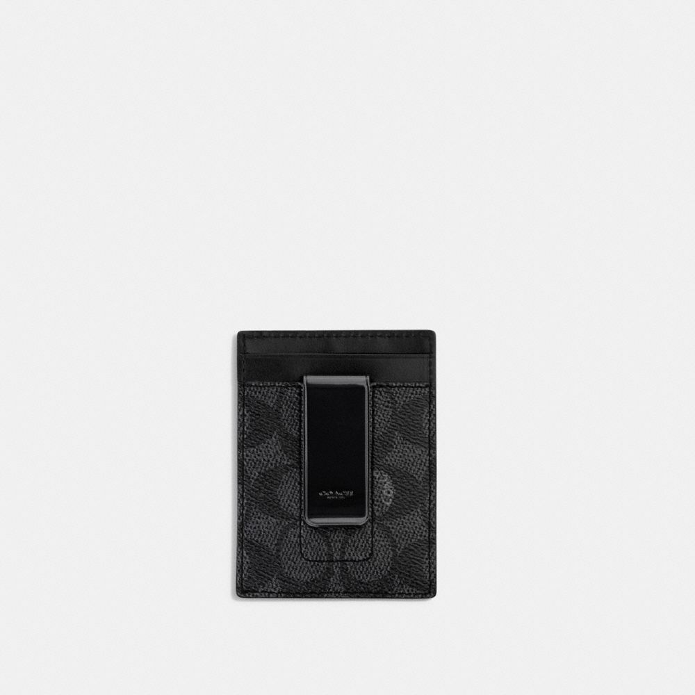 Charcoal Coach Money Clip Card Case In Signature Canvas | COH865690