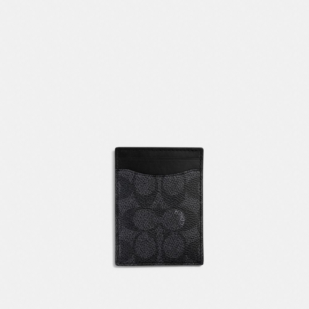 Charcoal Coach Money Clip Card Case In Signature Canvas | COH865690