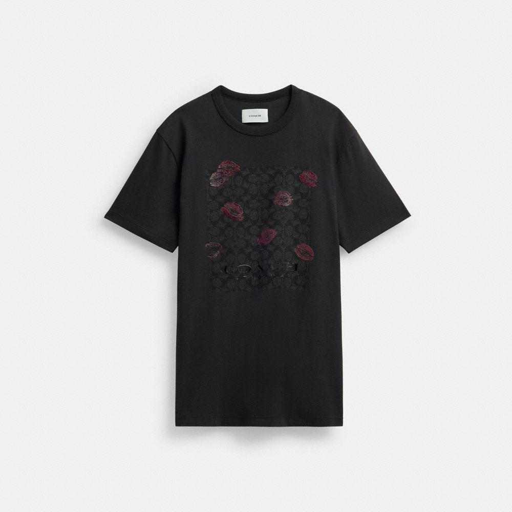 Charcoal Multi Coach Signature Square Kiss Print T Shirt In Organic Cotton | COH865985