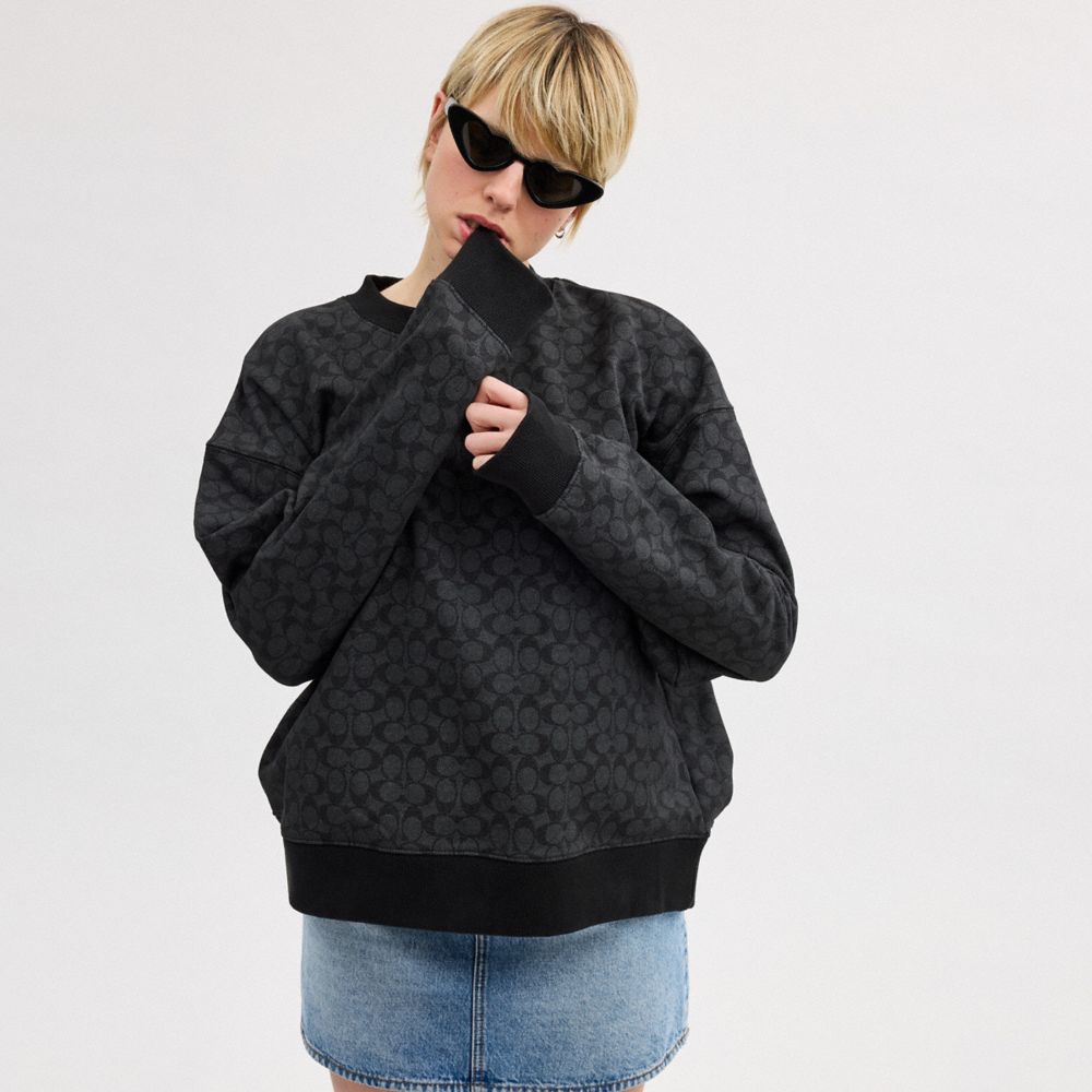 Charcoal Signature Coach Essential Signature Crewneck | COH865948