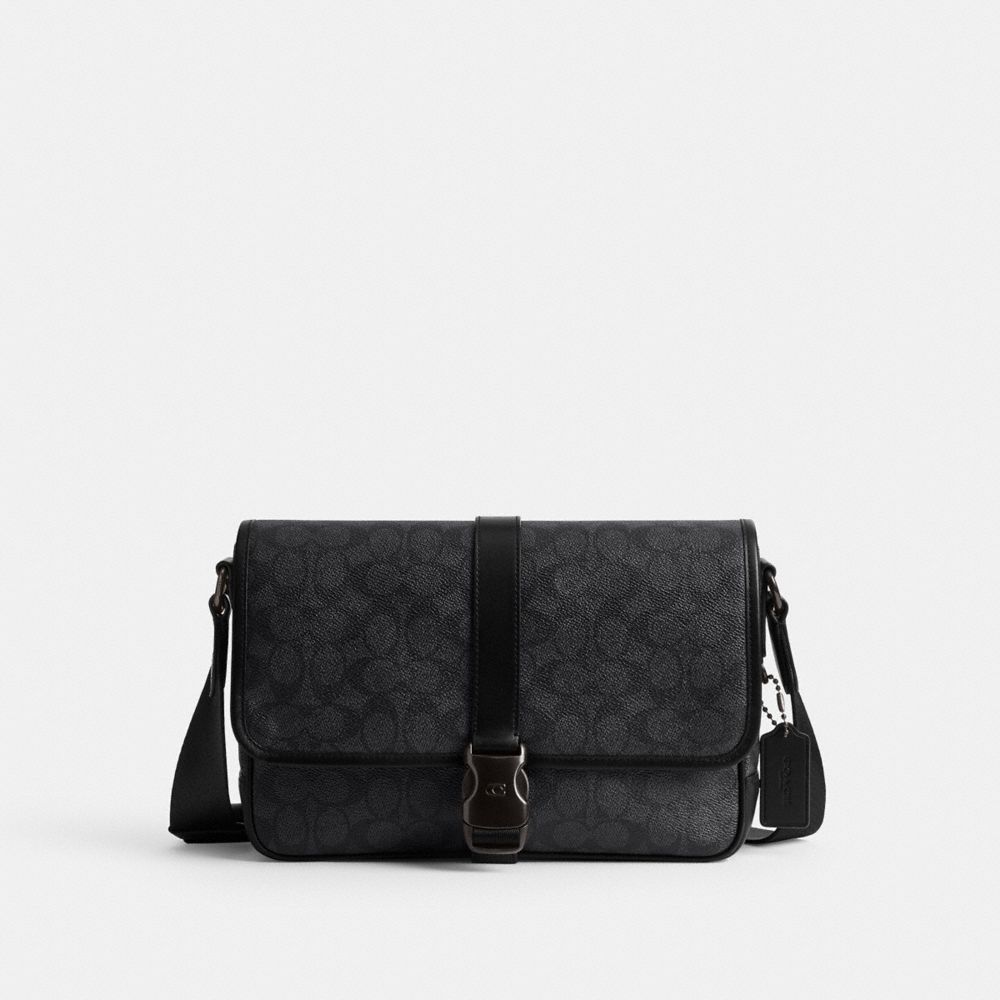 Charcoal Signature Coach League Messenger Bag In Signature Canvas | COH866615
