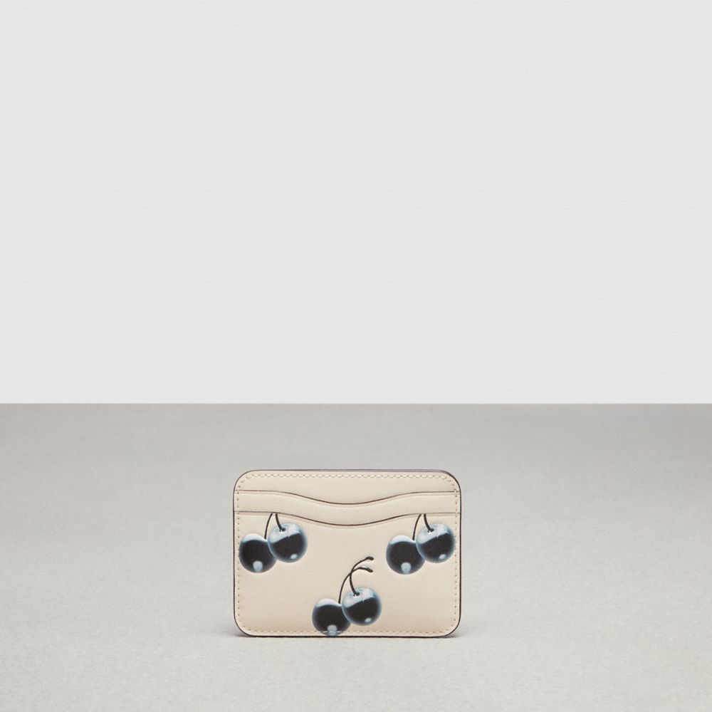 Coachtopia Leather/Black/Cloud Multi Coach Wavy Card Case In Coachtopia Leather With Cherry Print | COH865600