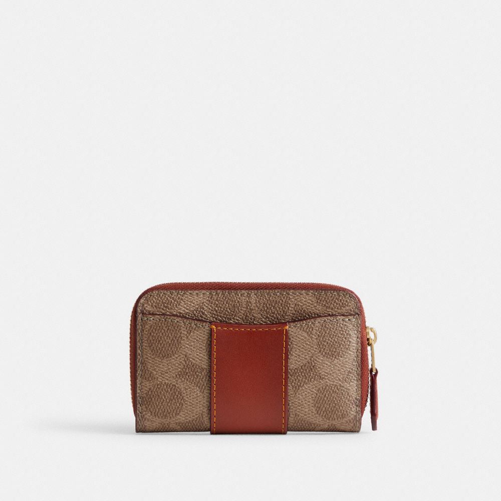 Coated Canvas/Brass/Tan/Rust Coach Essential Small Zip Around Card Case In Signature Canvas | COH865584