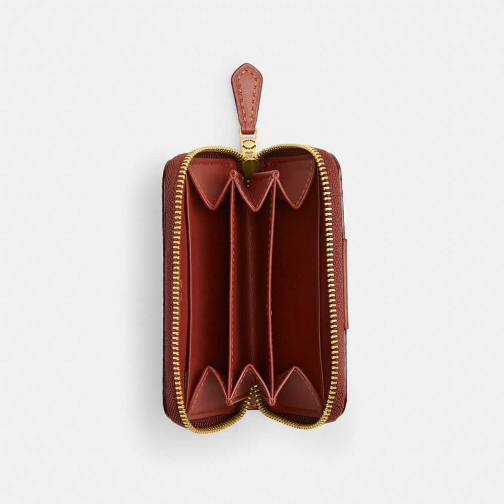 Coated Canvas/Brass/Tan/Rust Coach Essential Small Zip Around Card Case In Signature Canvas | COH865584