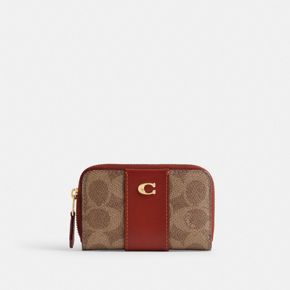 Coated Canvas/Brass/Tan/Rust Coach Essential Small Zip Around Card Case In Signature Canvas | COH865584