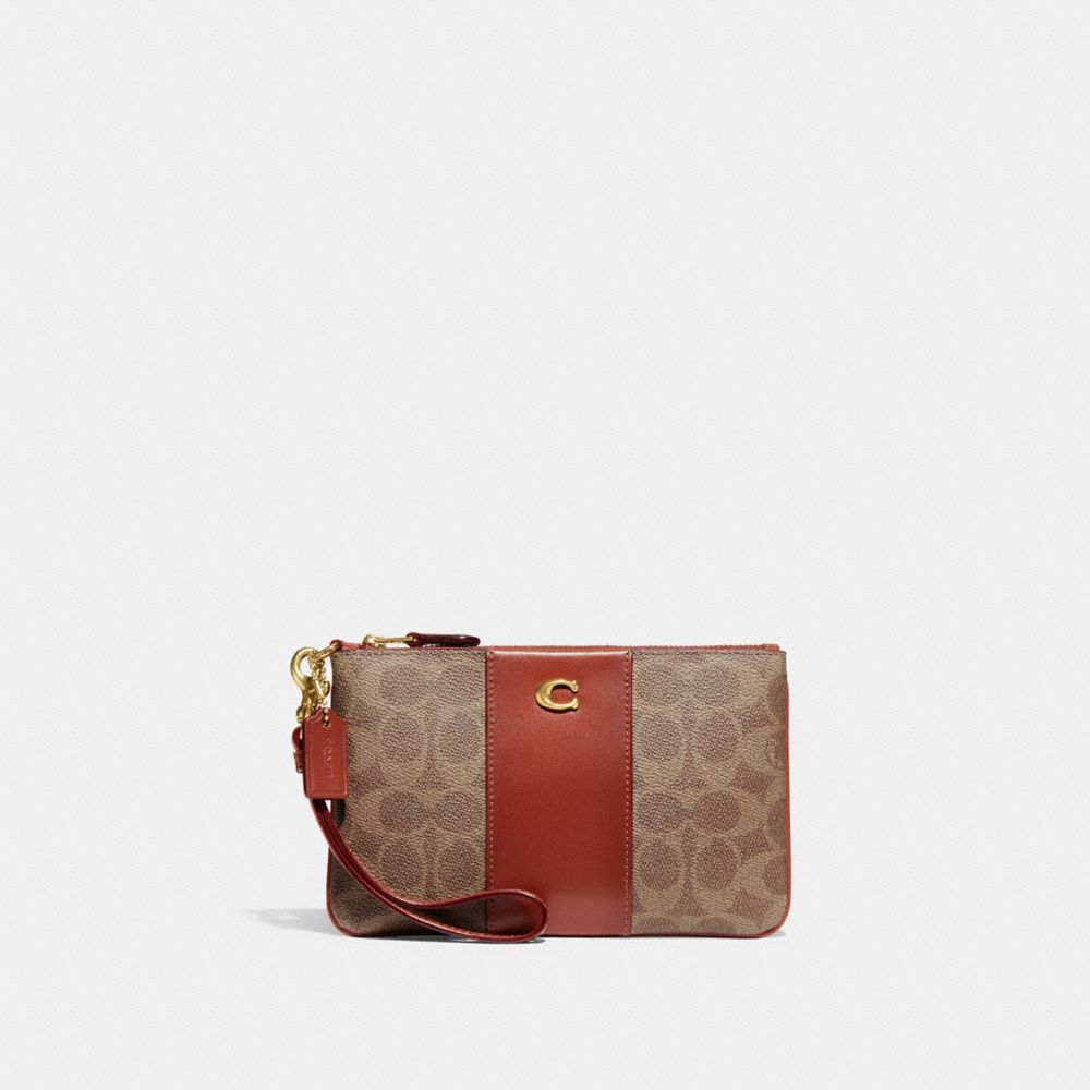 Coated Canvas/Brass/Tan/Rust Coach Small Wristlet In Signature Canvas | COH865645