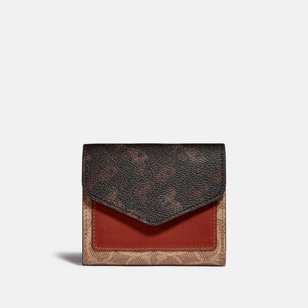 Coated Canvas/Brass/Tan Brown Rust Coach Wyn Small Wallet With Horse And Carriage Print | COH865605