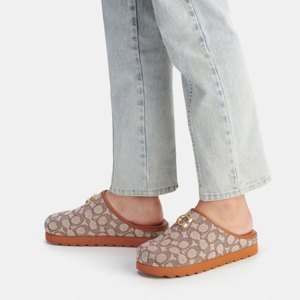Cocoa/Burnished Amber Coach Hadley Slipper In Signature Textile Jacquard | COH865784