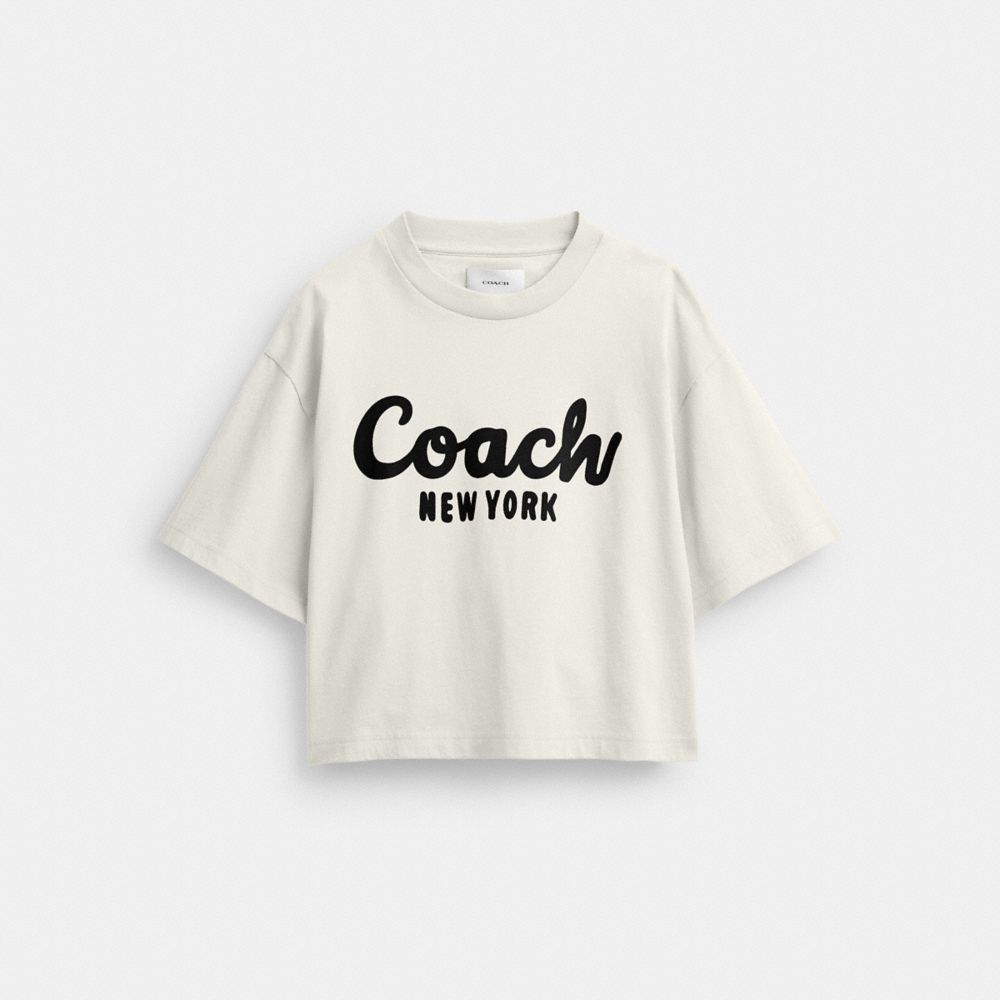 Cream Coach Cursive Signature Cropped T Shirt | COH865992