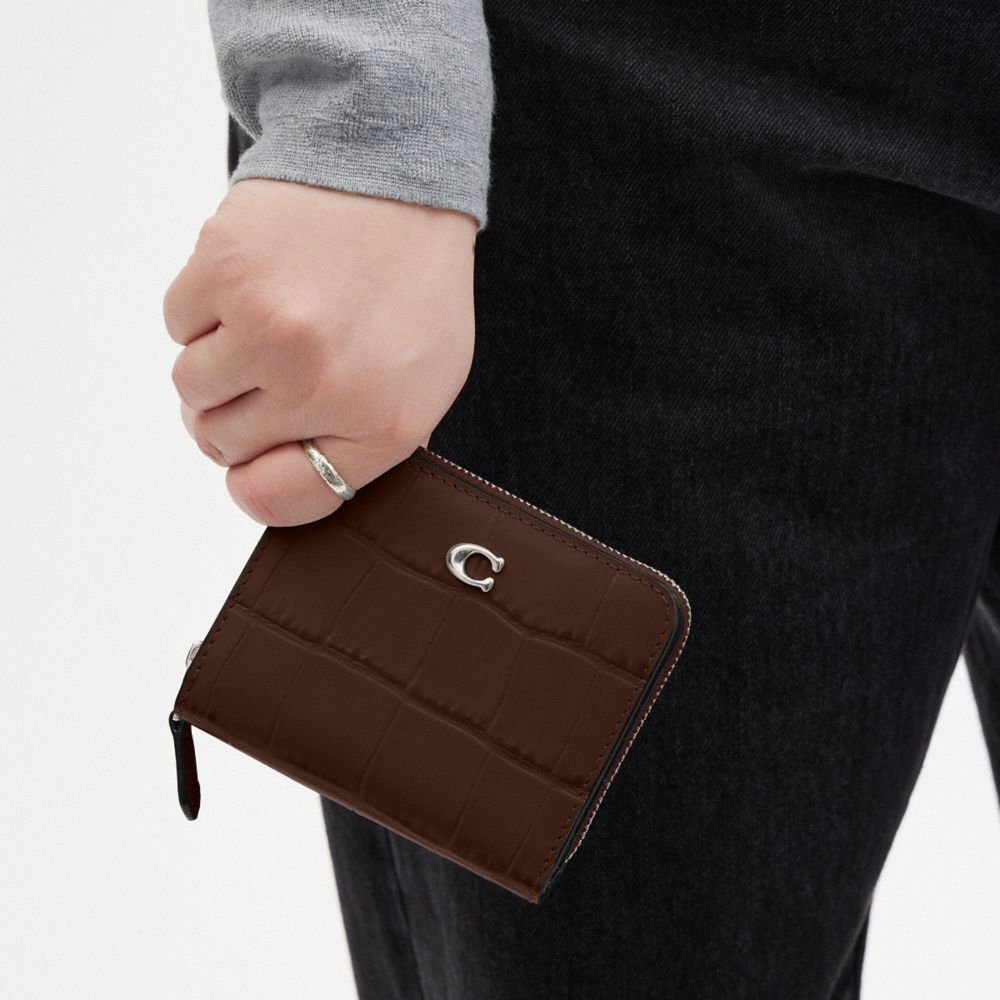 Croc Embossed Leather/Silver/Maple Coach Billfold Wallet | COH865549