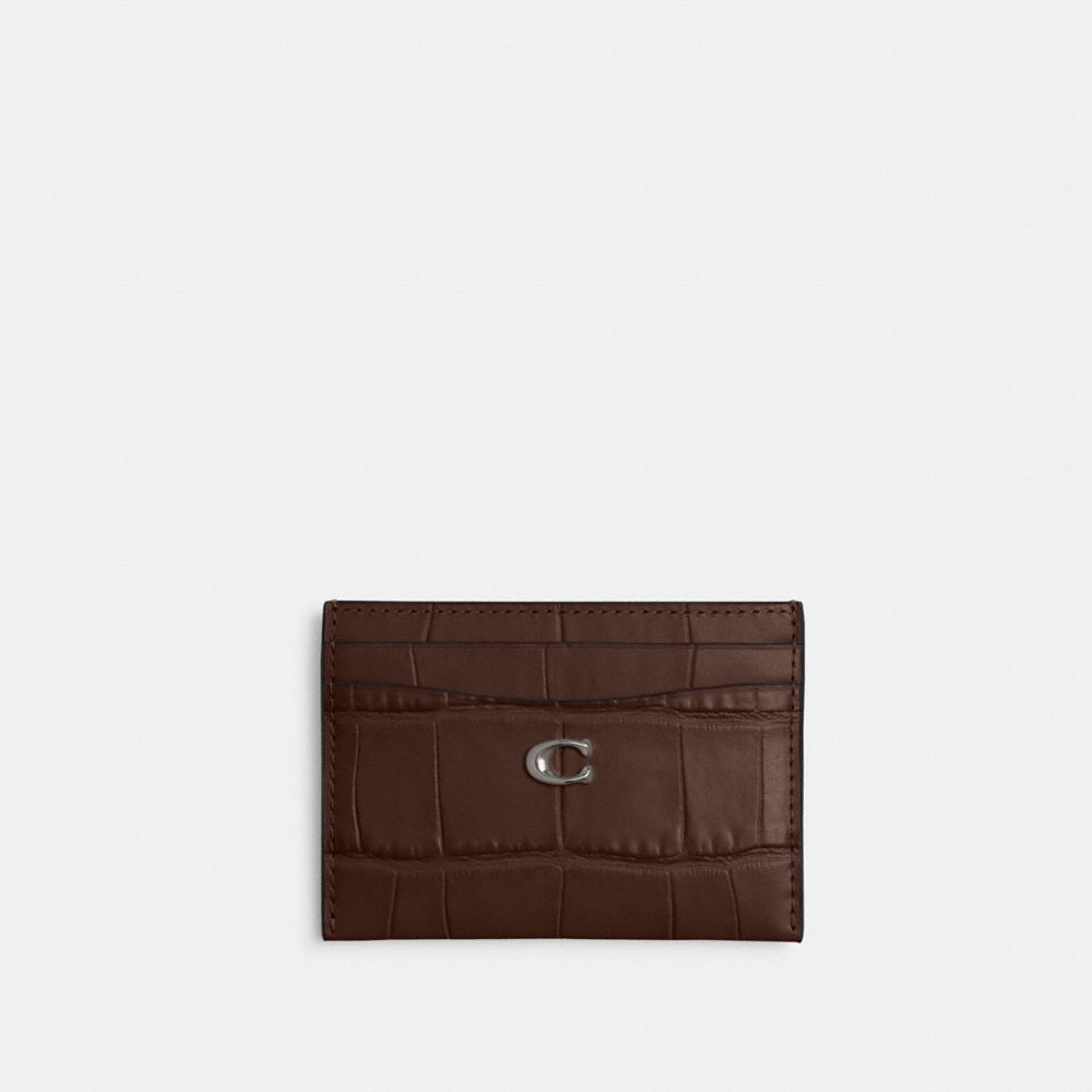 Croc Embossed Leather/Silver/Maple Coach Essential Card Case | COH865535