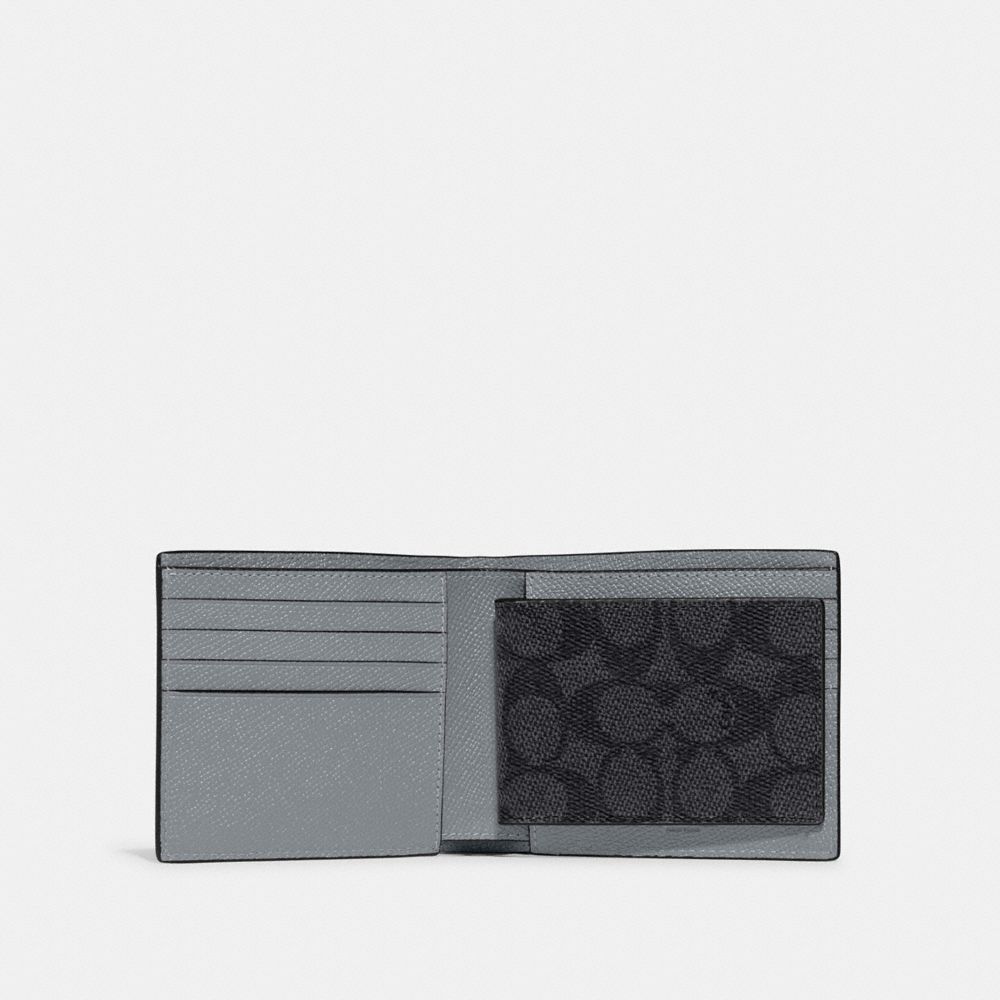Crossgrain Leather/Grey Blue Coach 3 In 1 Wallet With Signature Canvas Interior | COH866696