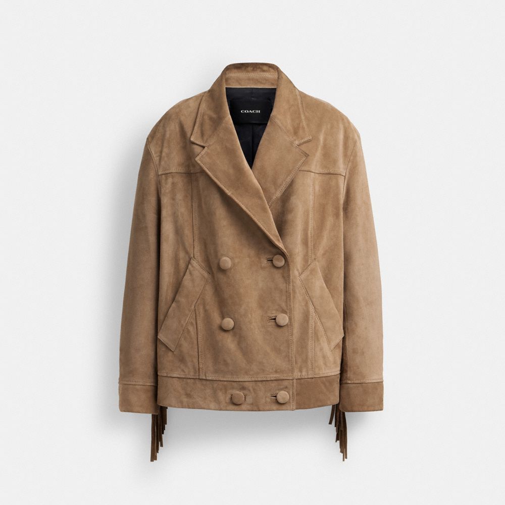 Dark Beige Coach Suede Fringe Jacket | COH865936