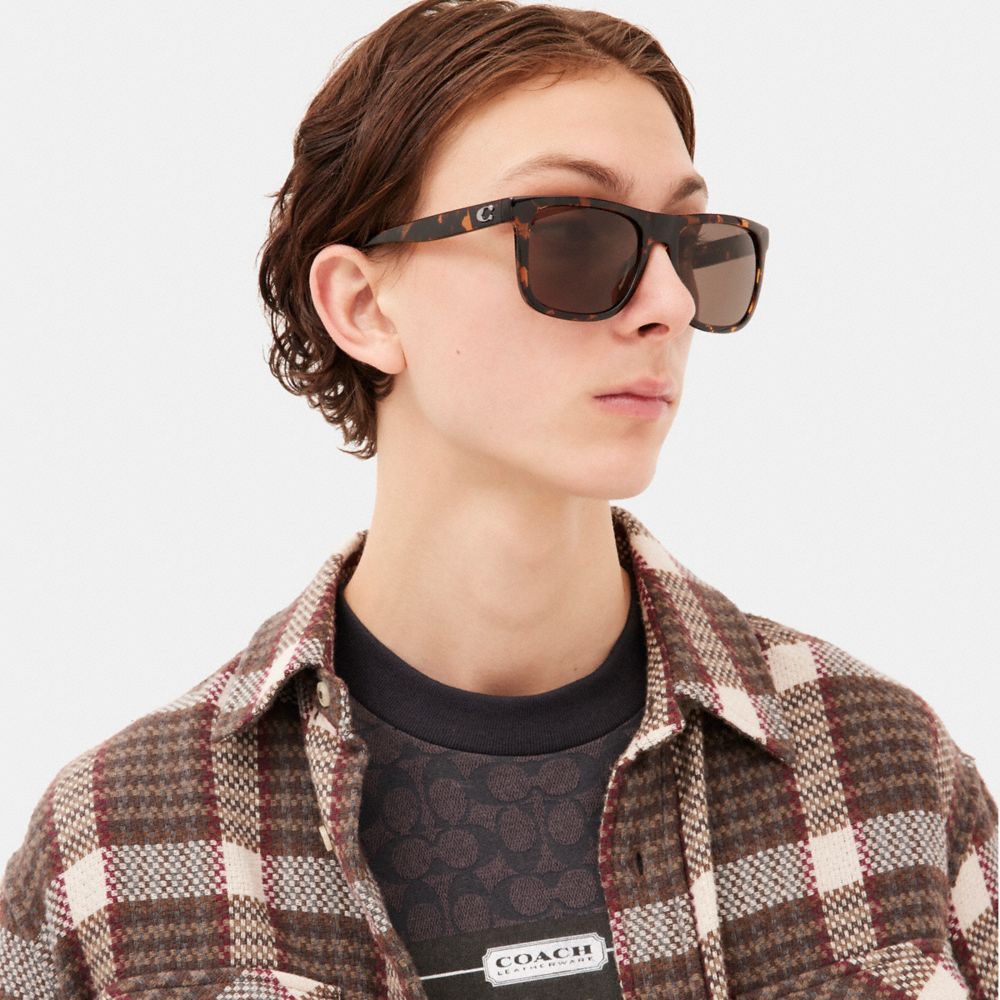 Dark Tortoise Coach Beveled Signature Flat Top Square Sunglasses | COH866339