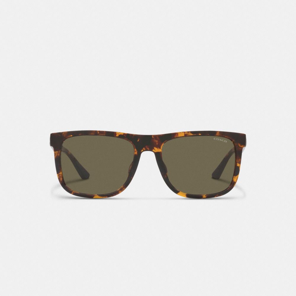 Dark Tortoise Coach Beveled Signature Flat Top Square Sunglasses | COH866339