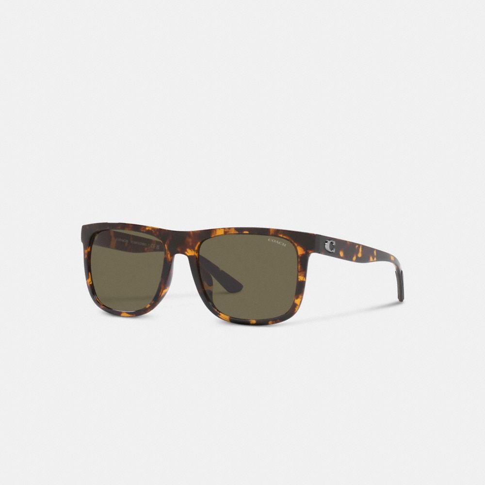 Dark Tortoise Coach Beveled Signature Flat Top Square Sunglasses | COH866339