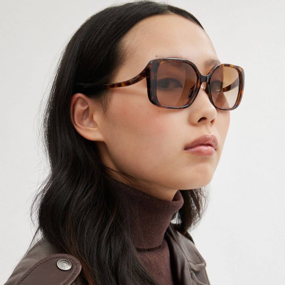 Dark Tortoise Coach Swoop Temple Rectangle Sunglasses | COH866325