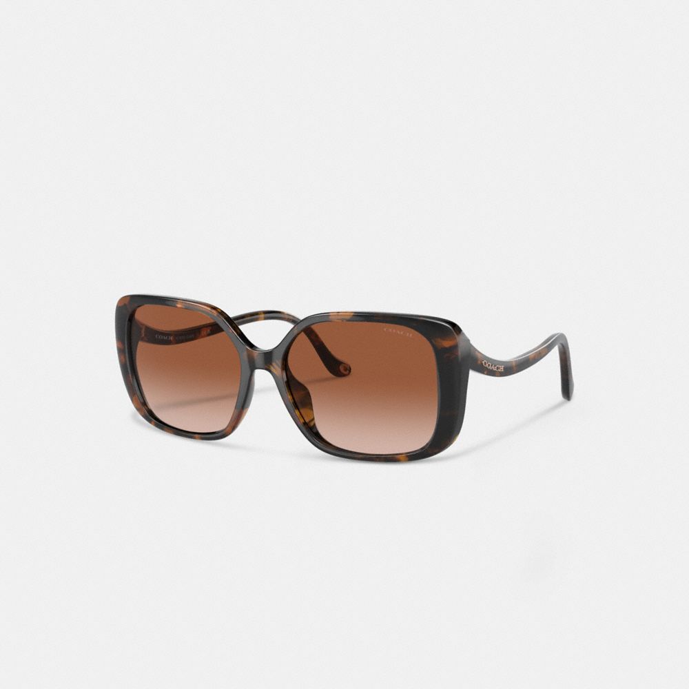 Dark Tortoise Coach Swoop Temple Rectangle Sunglasses | COH866325