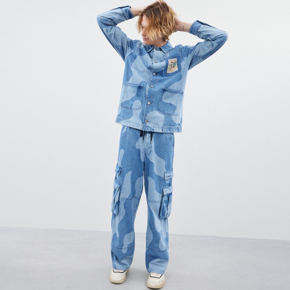 Denim Coach Cargo Pants In Wavy Wash | COH866023