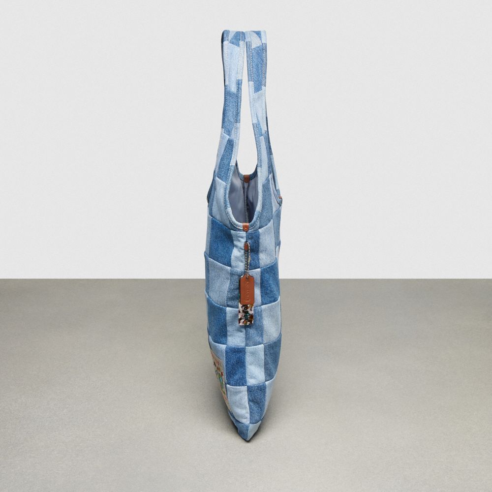 Denim Coach Flat Tote In Denim Checkerboard | COH865083