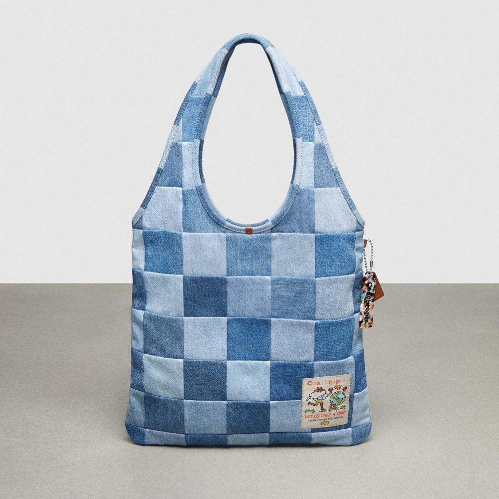 Denim Coach Flat Tote In Denim Checkerboard | COH865083
