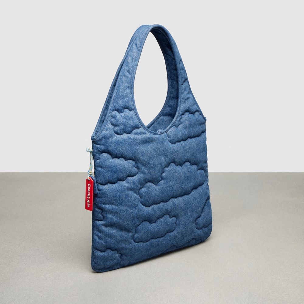 Denim Coach Flat Tote With Cloud Quilting | COH865107