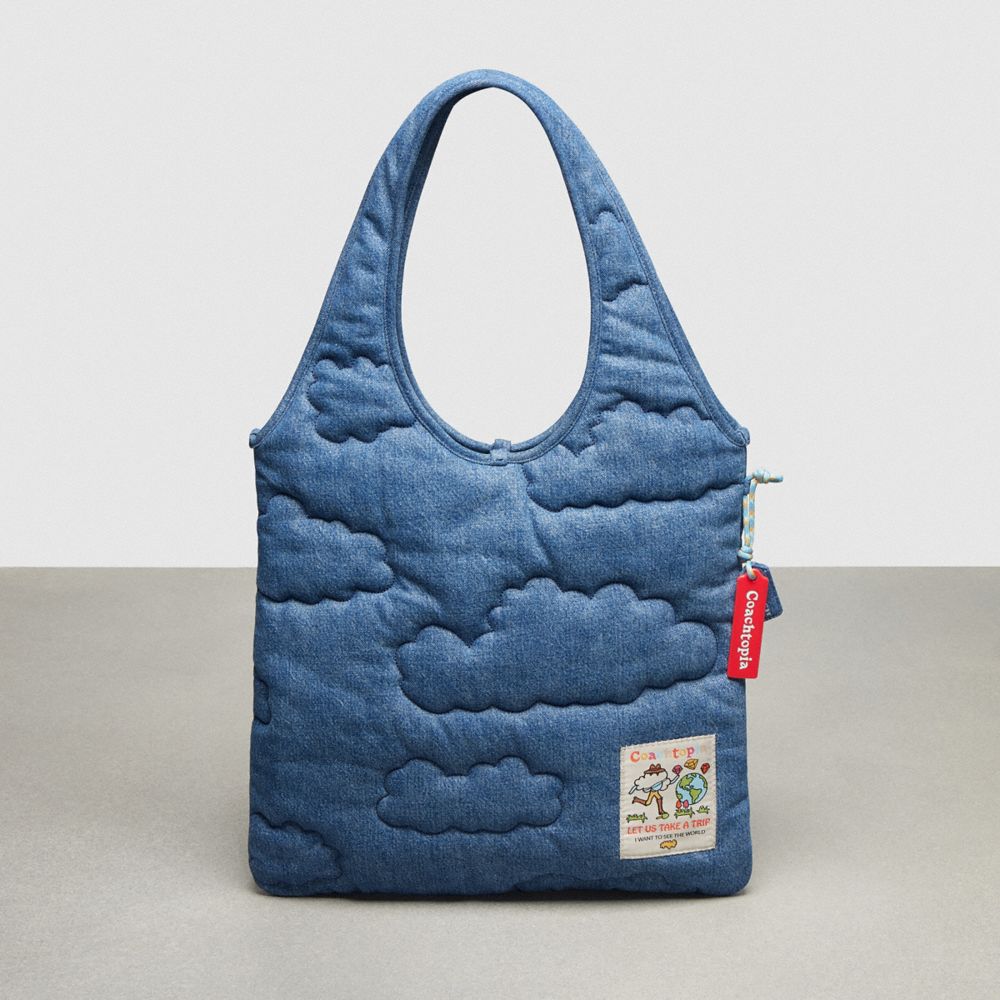 Denim Coach Flat Tote With Cloud Quilting | COH865107