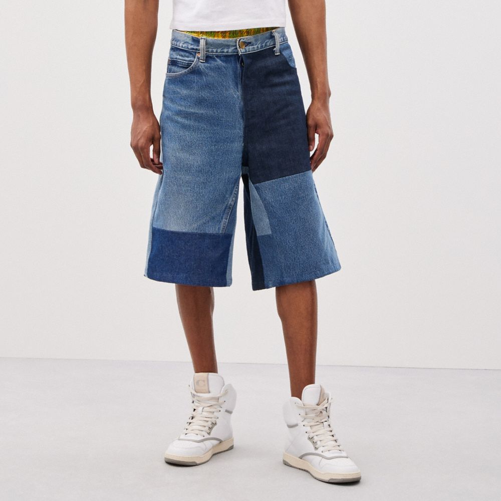 Denim Coach Skater Shorts In Repurposed Denim | COH866937