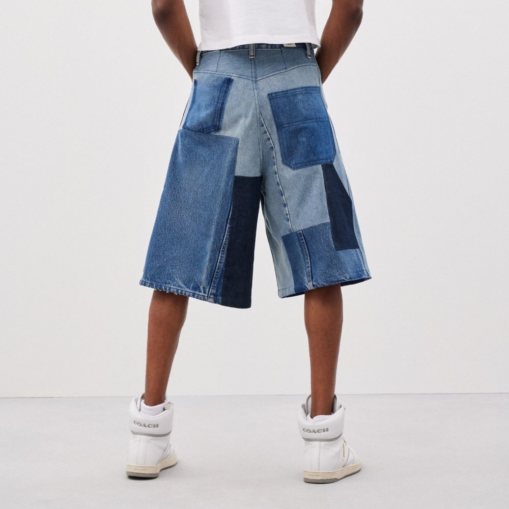 Denim Coach Skater Shorts In Repurposed Denim | COH866937