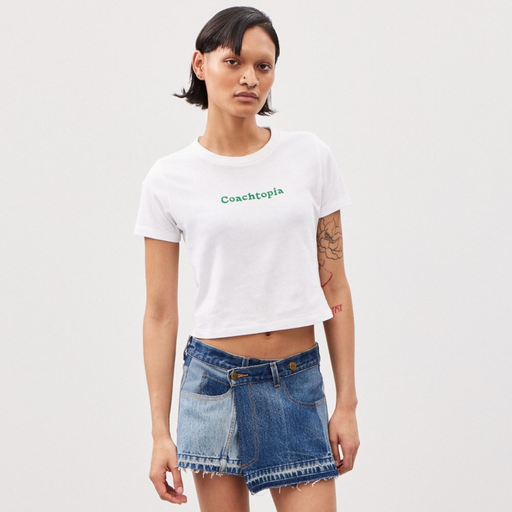 Denim Coach Skirt In Repurposed Denim | COH866020