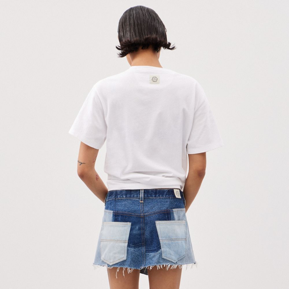 Denim Coach Skirt In Repurposed Denim | COH866020