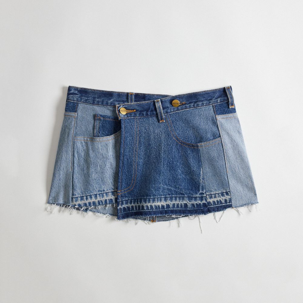 Denim Coach Skirt In Repurposed Denim | COH866020