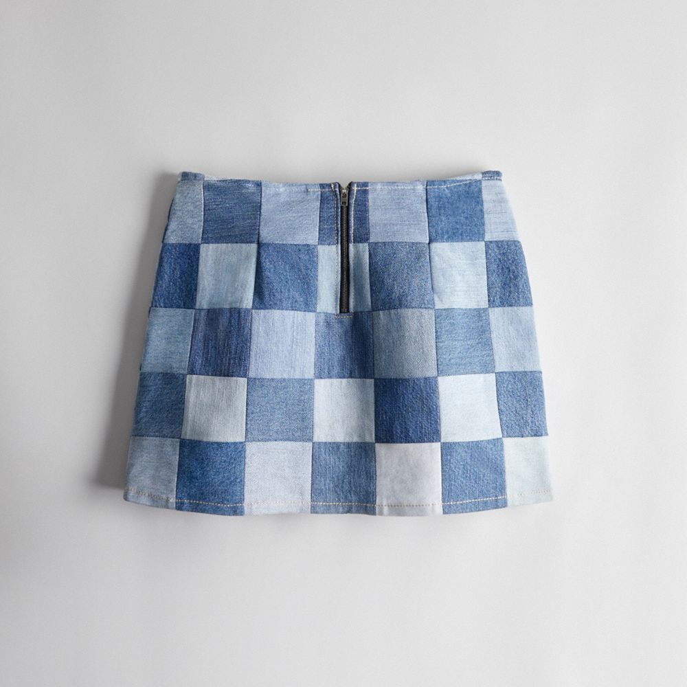 Denim Multi Coach Mini Skirt In Denim Checkerboard | COH866035