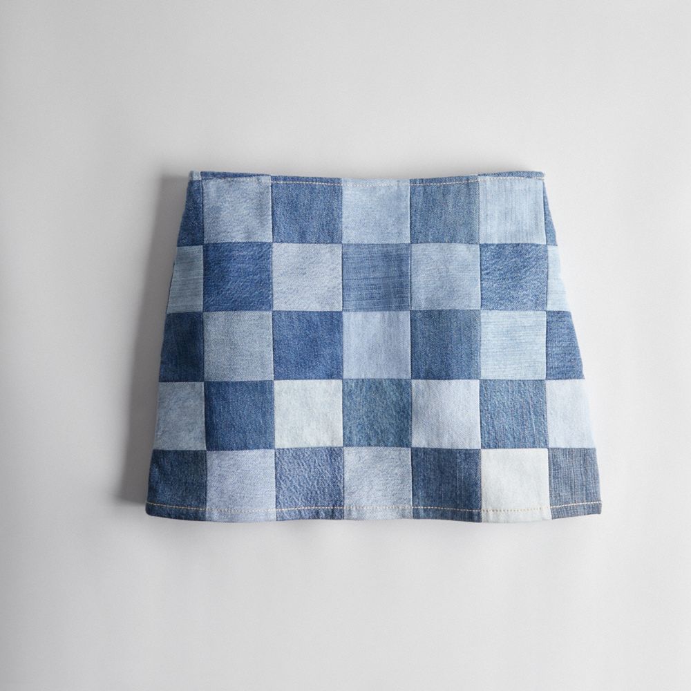 Denim Multi Coach Mini Skirt In Denim Checkerboard | COH866035