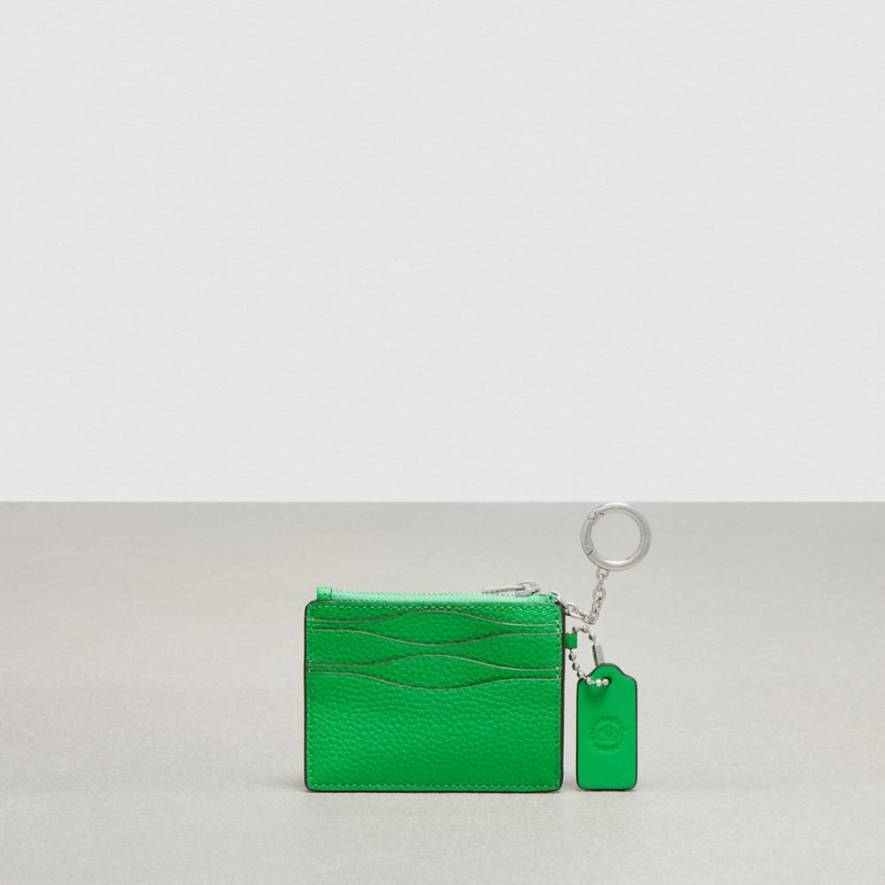 Electric Kelp Coach Wavy Zip Card Case In Pebbled Coachtopia Leather With Key Ring | COH865560