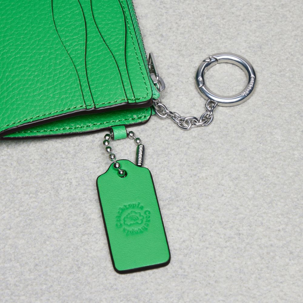 Electric Kelp Coach Wavy Zip Card Case In Pebbled Coachtopia Leather With Key Ring | COH865560