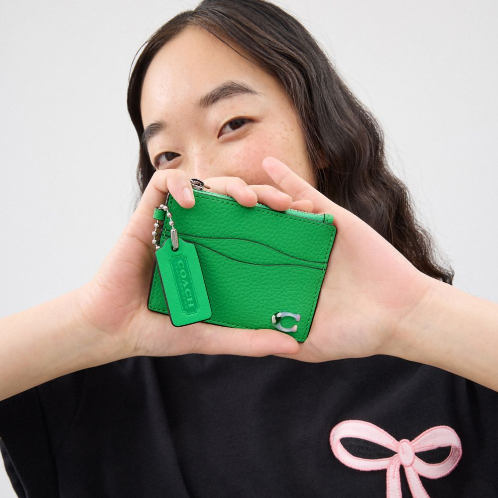 Electric Kelp Coach Wavy Zip Card Case In Pebbled Coachtopia Leather With Key Ring | COH865560