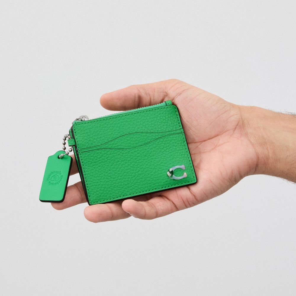 Electric Kelp Coach Wavy Zip Card Case In Pebbled Coachtopia Leather With Key Ring | COH865560