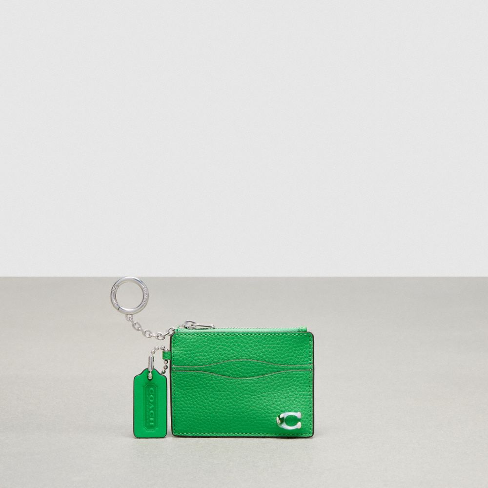 Electric Kelp Coach Wavy Zip Card Case In Pebbled Coachtopia Leather With Key Ring | COH865560