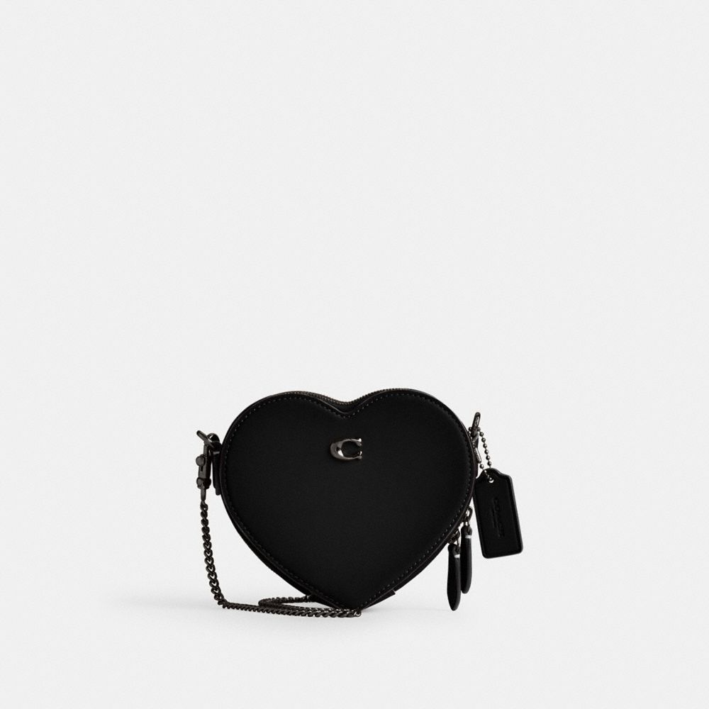 Glovetan Leather/Pewter/Black Coach Heart Crossbody Bag 14 | COH865321