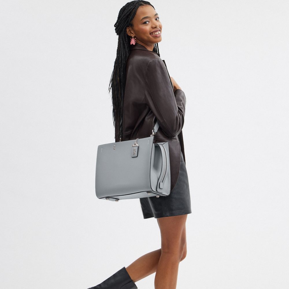 Glovetan Leather/Silver/Grey Blue Coach Rogue Bag | COH865119