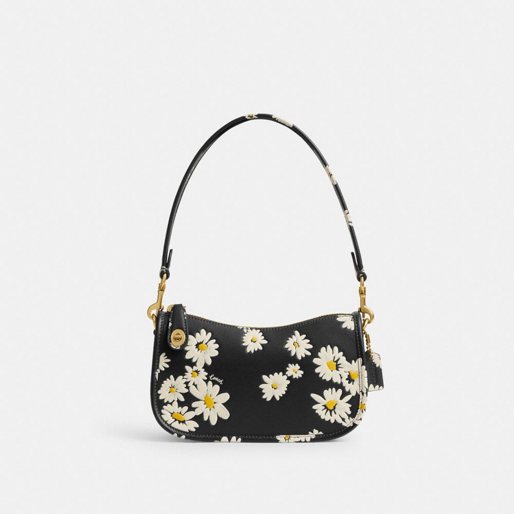 Glovetanned Leather/Brass/Black Multi Coach Swinger Bag 20 With Floral Print | COH864835