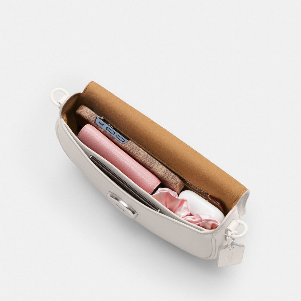 Glovetanned Leather/Silver/Chalk Coach Emmy Saddle Bag 23 | COH864819