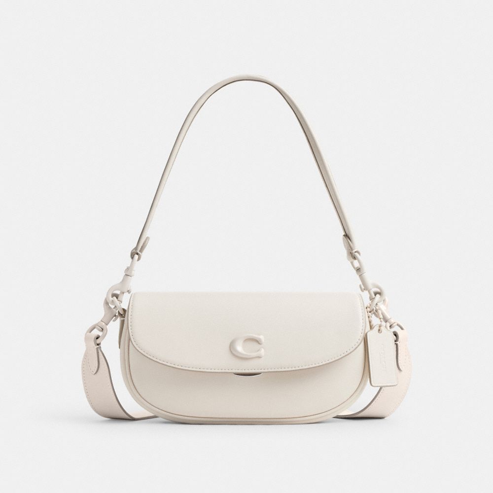 Glovetanned Leather/Silver/Chalk Coach Emmy Saddle Bag 23 | COH864819