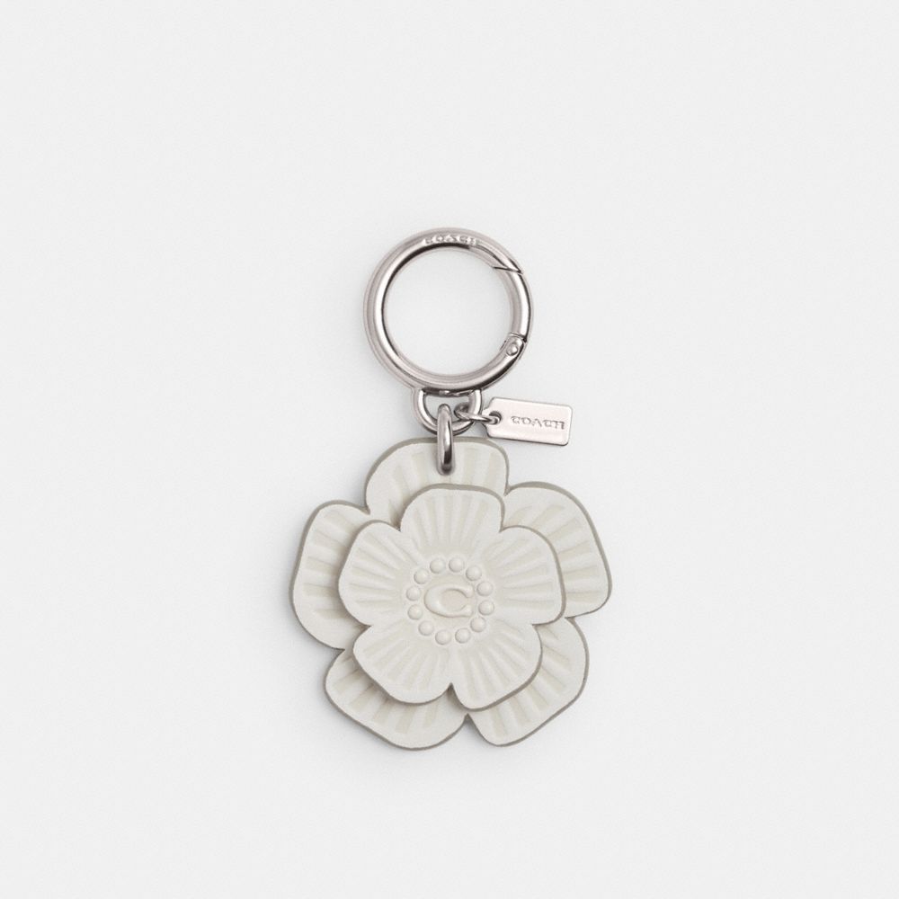 Glovetanned Leather/Silver/Chalk Coach Tea Rose Bag Charm | COH866476